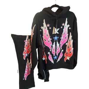 NEW SZ M - KDNK Flames Hoodie & Sweatpants